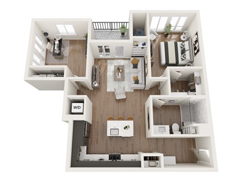 Floor plan for 1 bed, 1 bath, 968 sqft